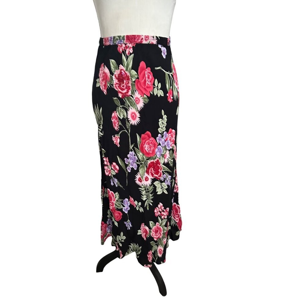 Vintage 90s Y2k Beaded Floral Embroidered Sequin Maxi Skirt M Resort Wear Cruise